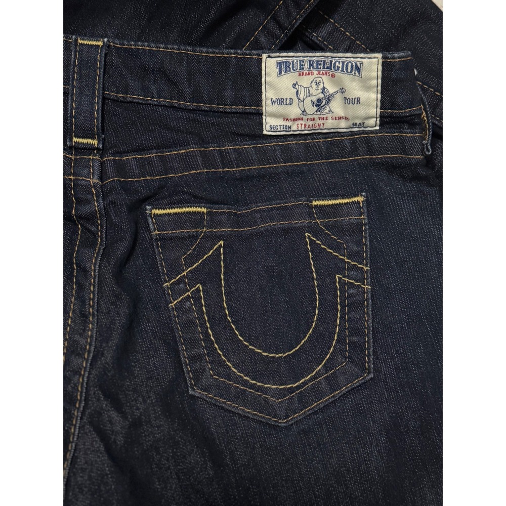 True Religion Jeans 28 Straight Dark Wash World Tour Horseshoe Logo